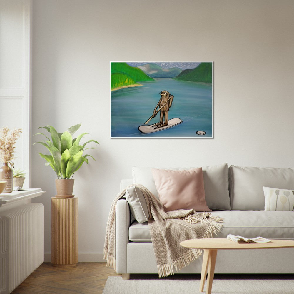 Sasquatch Paddleboarding - Large Museum-Quality Matte Paper Poster