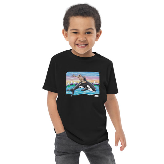 Sasquatch Riding an Orca | Black Toddler T-Shirt