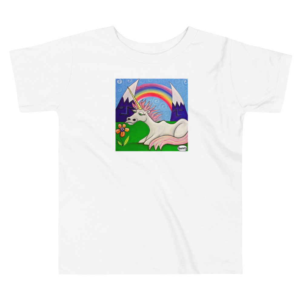 Unicorn Under the Rainbow White Toddler T-Shirt | Wearable Art by Seattle Mural Artist Ryan "Henry" Ward