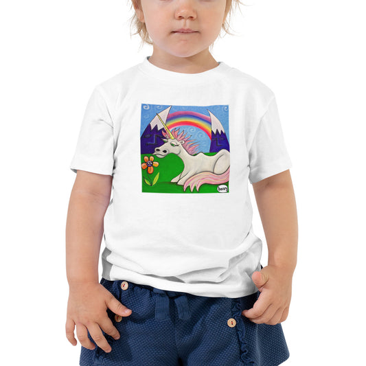 Unicorn Under the Rainbow White Toddler T-Shirt | Wearable Art by Seattle Mural Artist Ryan "Henry" Ward