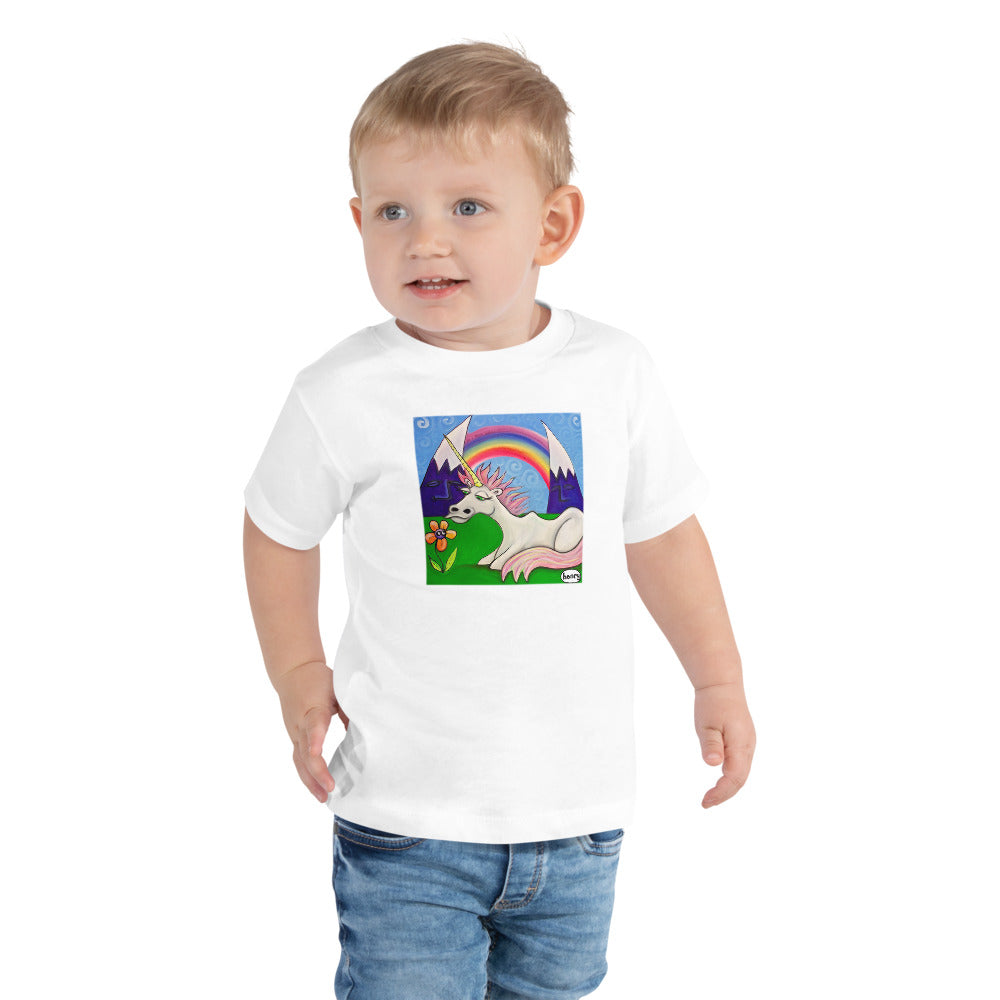 Unicorn Under the Rainbow White Toddler T-Shirt | Wearable Art by Seattle Mural Artist Ryan "Henry" Ward