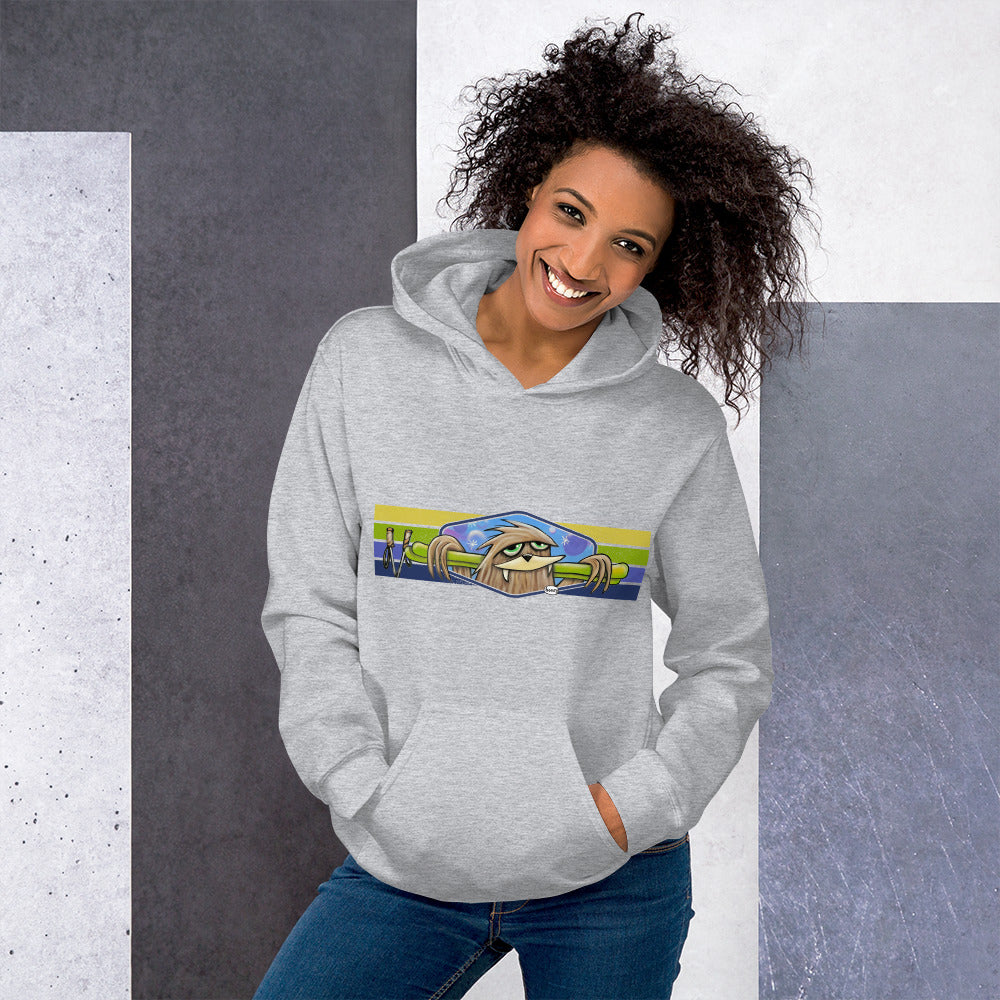 Sasquatch with Skis Light Heathered Gray Hoodie | Wearable Art by Seattle Mural Artist Ryan "Henry" Ward