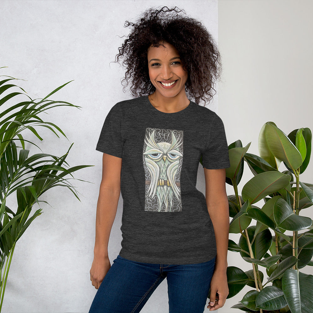 Green Owl Unisex Heathered Green T-Shirt | Wearable Art by Seattle Mural Artist Ryan "Henry" Ward