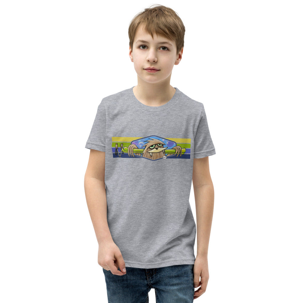 Sasquatch with Skis Light Heather Gray Youth T-Shirt | Wearable Art by Seattle Mural Artist Ryan "Henry" Ward