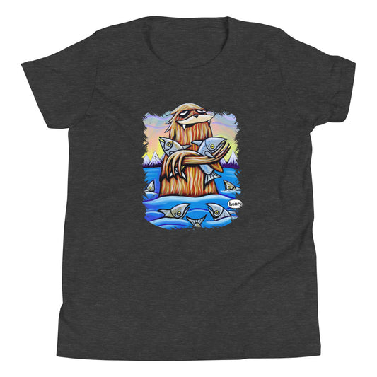 Sasquatch Hugging Salmon | Dark Heather Gray Toddler T-Shirt