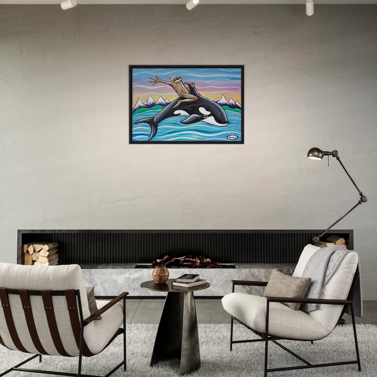 Sasquatch Riding an Orca - Framed Canvas Print – Art of Henry