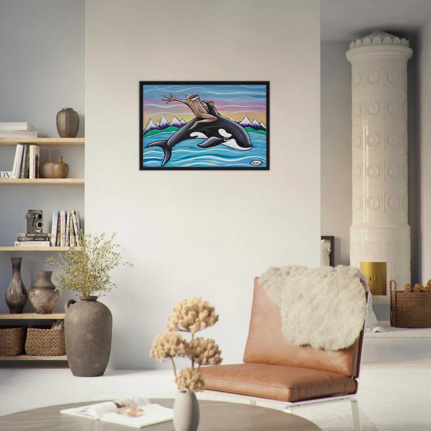 Sasquatch Riding an Orca - Framed Canvas Print – Art of Henry