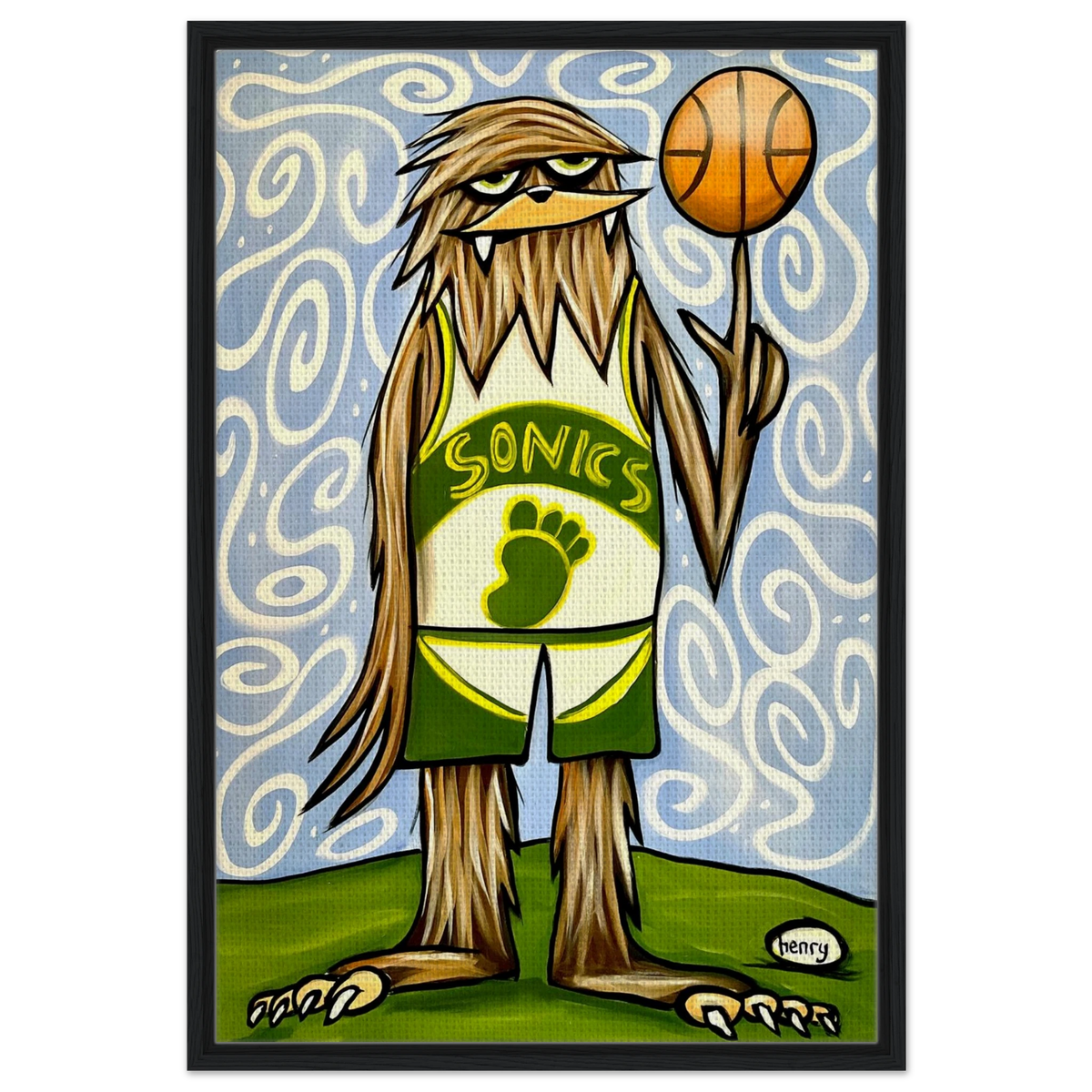Framed Canvas Print - Seattle Sonics Art With Replacement