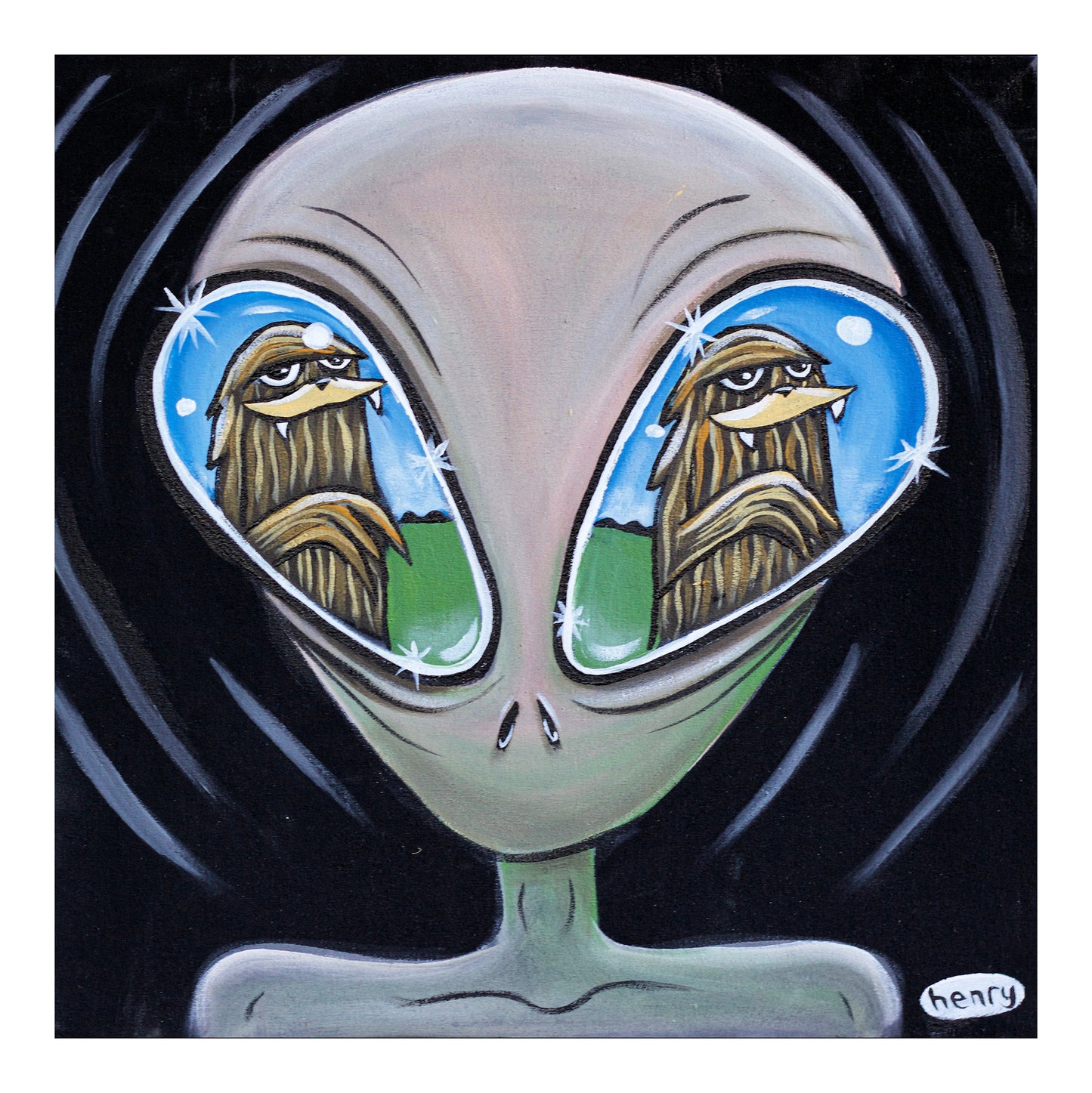 Alien Eyeing Sasquatch - Print