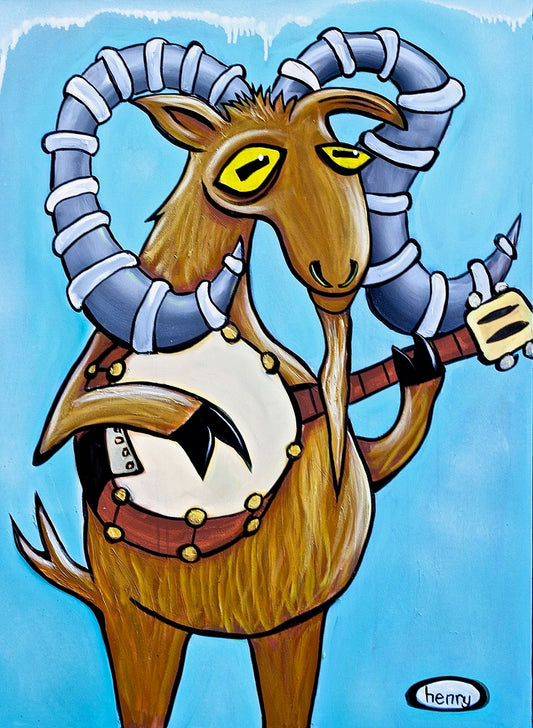 Banjo Goat Canvas Giclee Print Featuring Original Art by Seattle Mural Artist Ryan Henry Ward