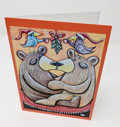 Bears Kissing Under the Mistletoe Christmas Greeting Cards - 6 pack