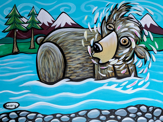 Bear Bath - Framed Canvas Print