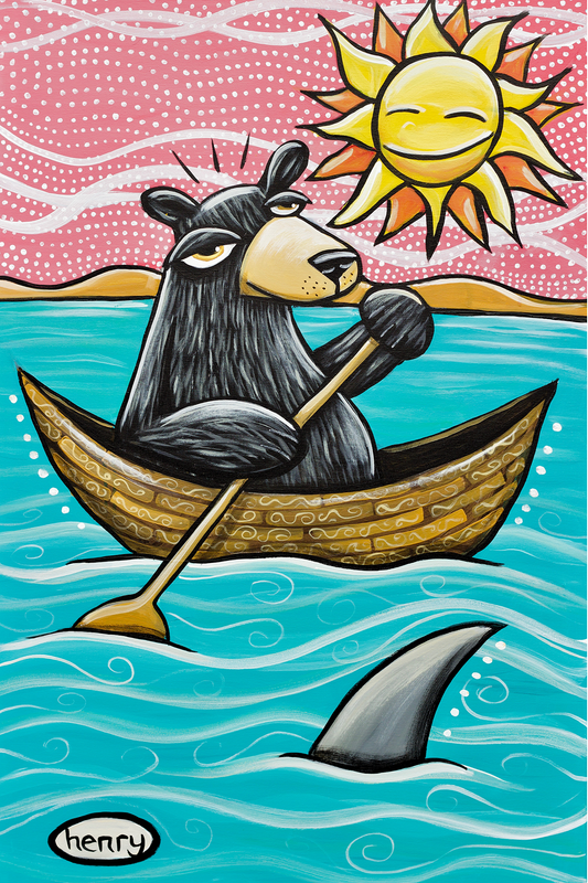 Bear in a Canoe - Framed Canvas Print