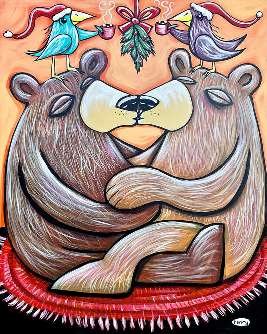 Bears Under the Mistletoe Canvas Giclee Print Featuring Original Art by Seattle Mural Artist Ryan Henry Ward