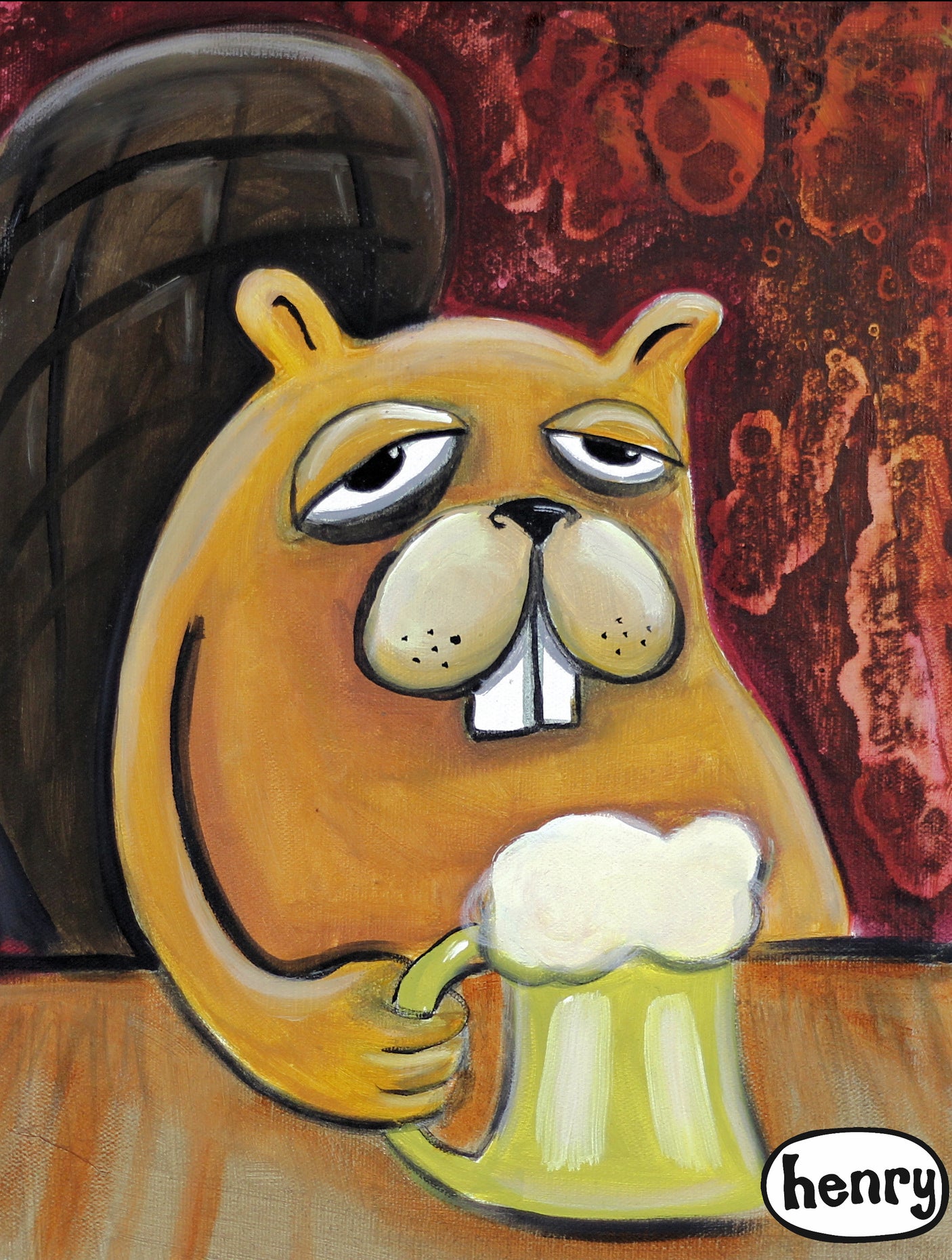 Beaver with Beer - Framed Canvas Print