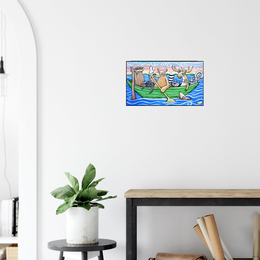 Boat Full of Critters Canvas Giclee Print Featuring Original Art by Seattle Mural Artist Ryan Henry Ward