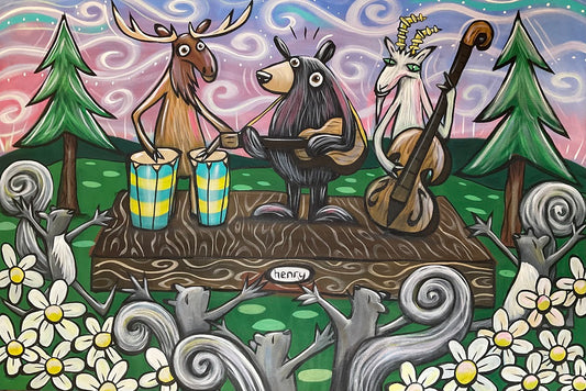 Critter Band Canvas Giclee Print Featuring Original Art by Seattle Mural Artist Ryan Henry Ward