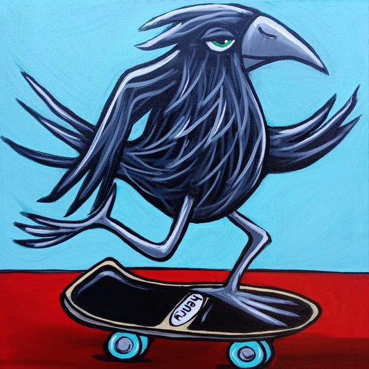 Crow Skateboarding - Framed Canvas Print