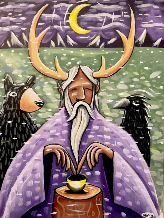 Elk Man Canvas Giclee Print Featuring Original Art by Seattle Mural Artist Ryan Henry Ward
