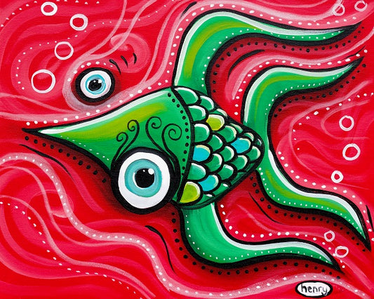 Fish in a Red Sea - Framed Canvas Print
