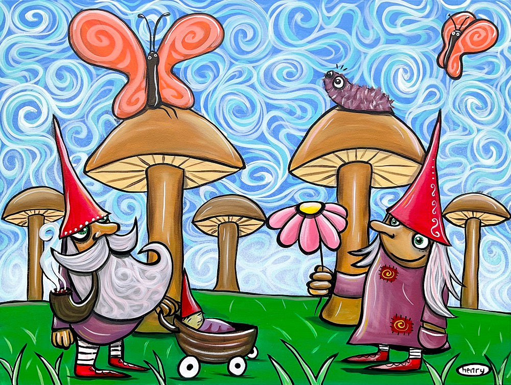 Gnome Family Canvas Giclee Print Featuring Original Art by Seattle Mural Artist Ryan Henry Ward