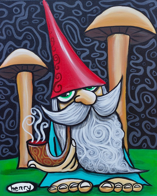 Gnome with Mushrooms - Framed Canvas Print