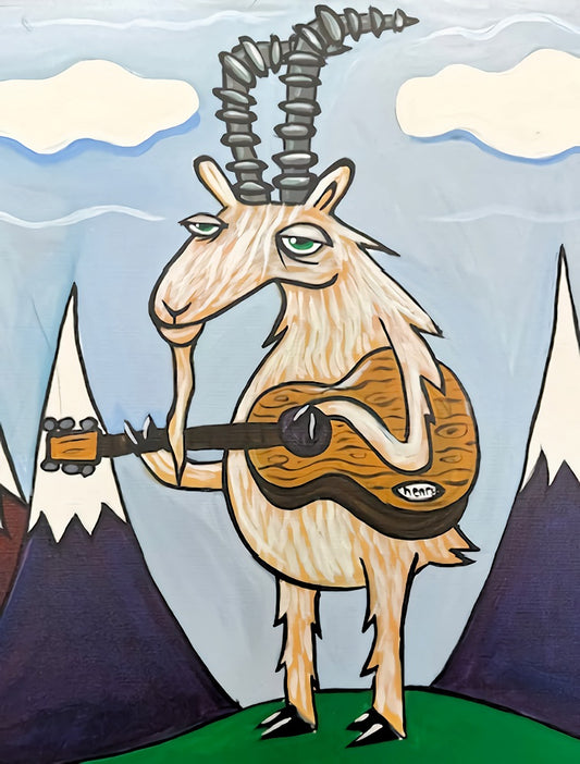 Goat with Guitar Canvas Giclee Print Featuring Original Art by Seattle Mural Artist Ryan Henry Ward