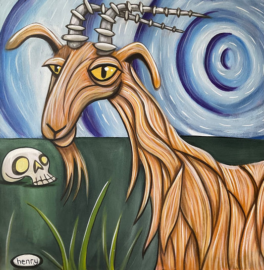 Goat with Skull Canvas Giclee Print Featuring Original Art by Seattle Mural Artist Ryan Henry Ward