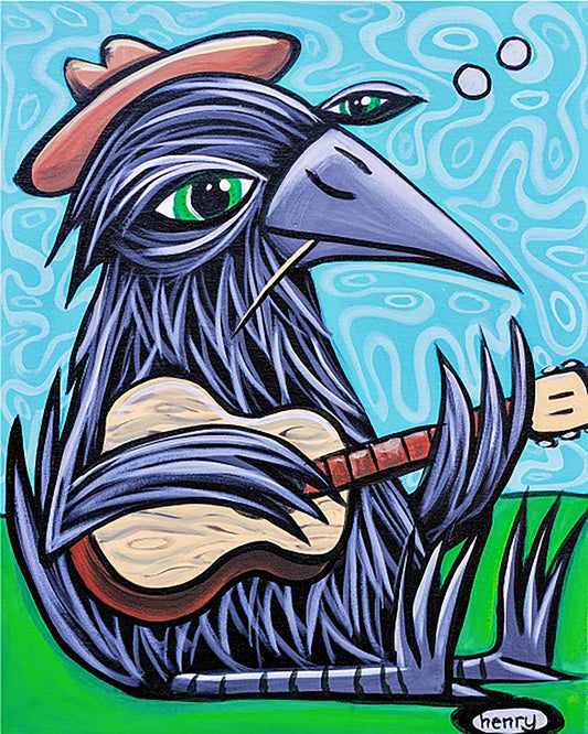 Guitar Crow - Framed Canvas Print