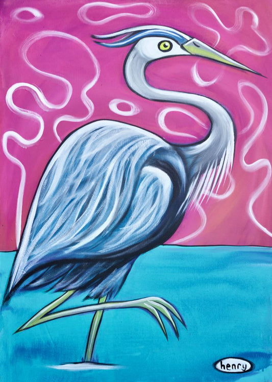 Heron - Framed Canvas Print