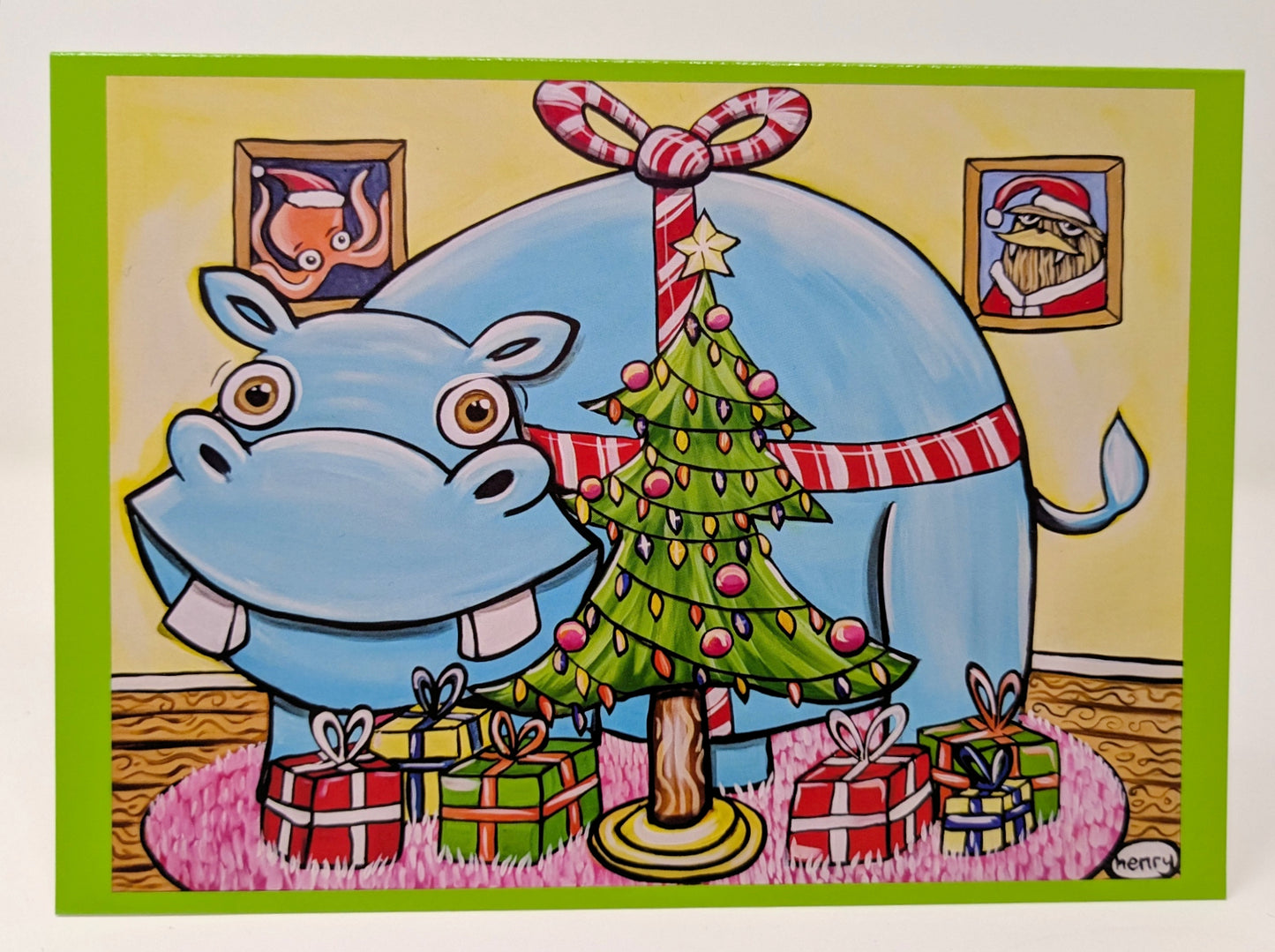 Hippopotamus Under the Christmas Tree Greeting Cards - 6 pack