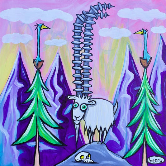 Mountain Goat Tall Horns - Framed Canvas Print