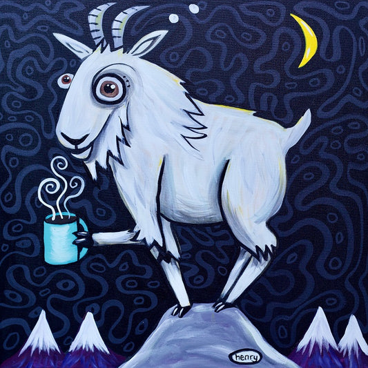 Mountain Goat with Coffee - Poster