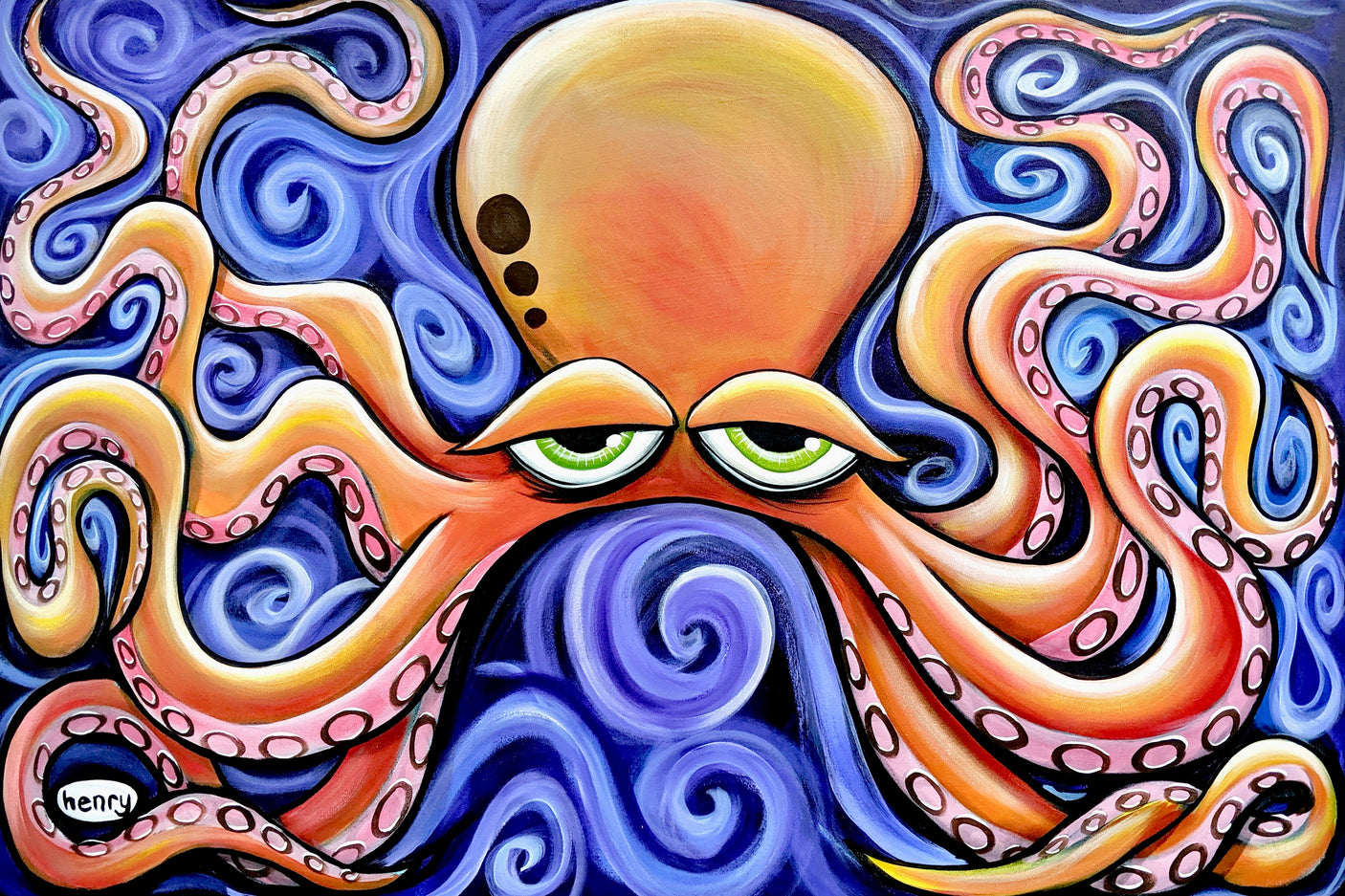 Orange Octopus - Mounted Framed Poster
