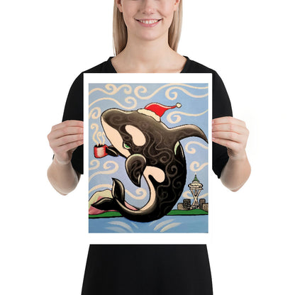 Orca Christmas Giclee Art Print Poster from Seattle Artist Henry