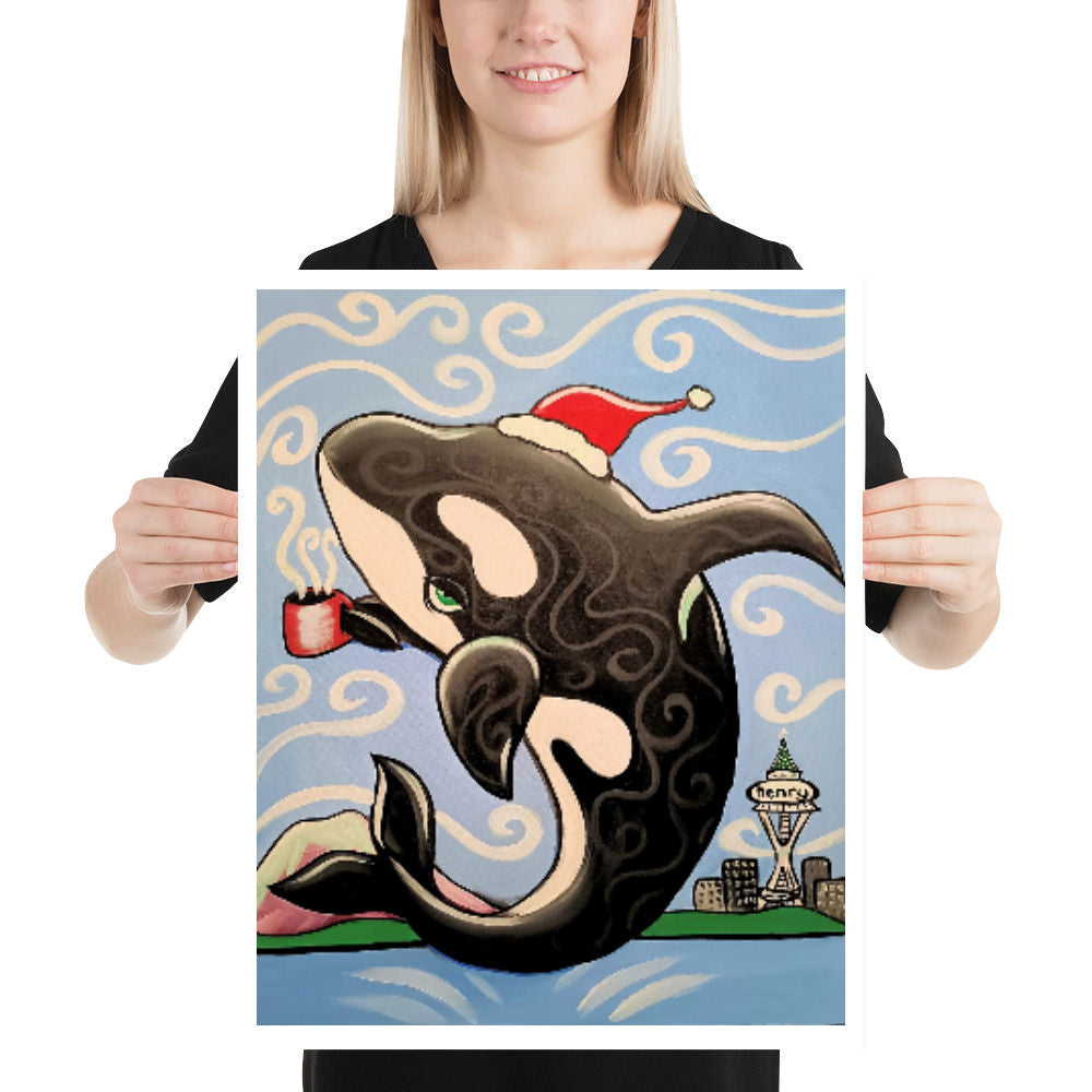 Orca Christmas Giclee Art Print Poster from Seattle Artist Henry