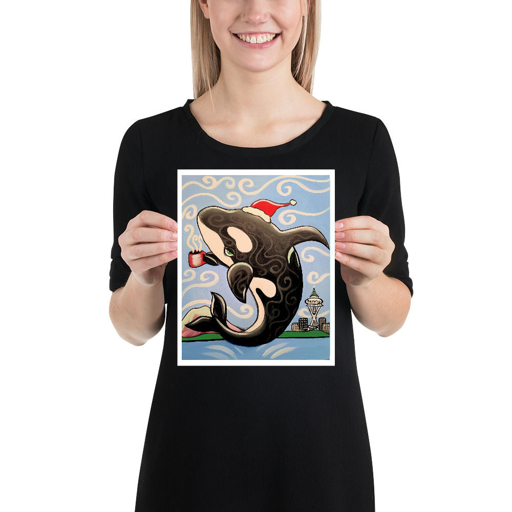 Orca Christmas Giclee Art Print Poster from Seattle Artist Henry