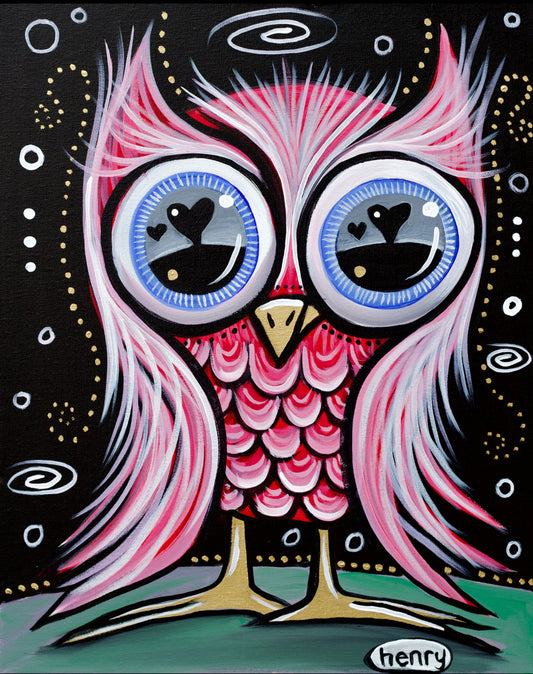 Owl with Love Eyes - Framed Canvas Print