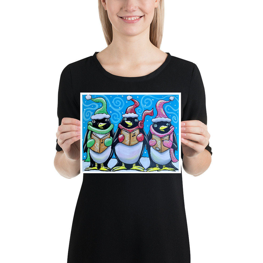 Penguin Christmas Carols Giclee Art Print Poster from Seattle Artist Henry