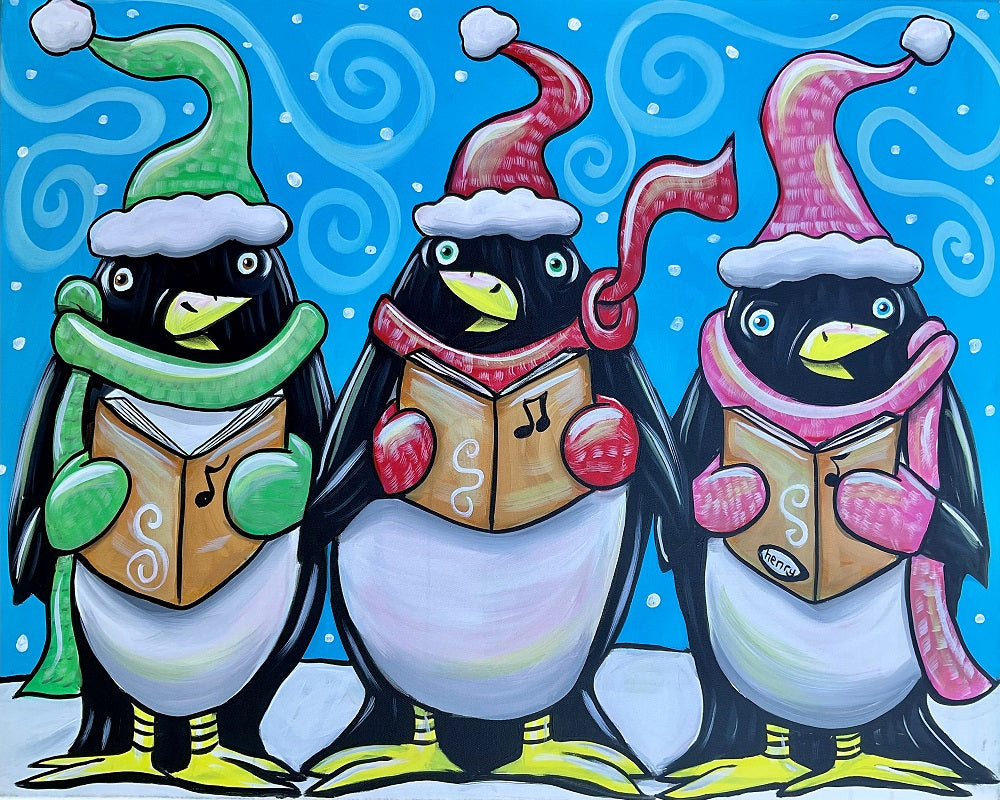 Penguin Christmas Carols Canvas Giclee Print Featuring Original Art by Seattle Mural Artist Ryan Henry Ward