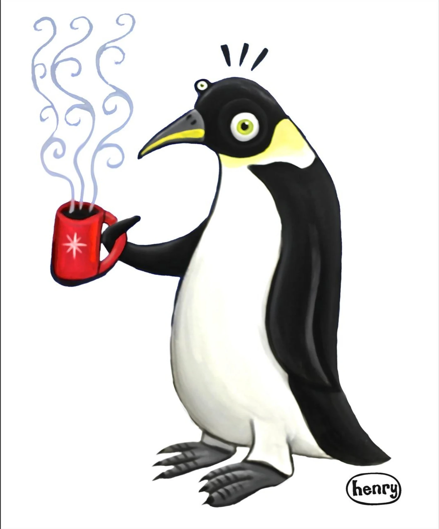 Penguin with Coffee - Mounted Framed Poster