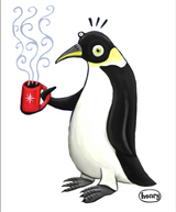 Penguin with Coffee - Mounted Framed Poster