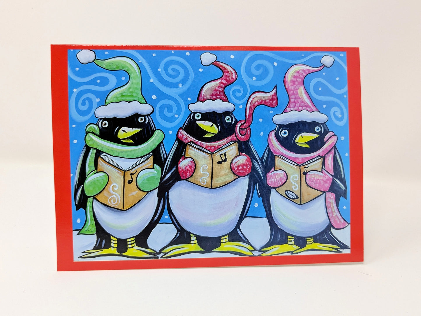 Penguins Caroling Christmas Greeting Cards - 6 pack