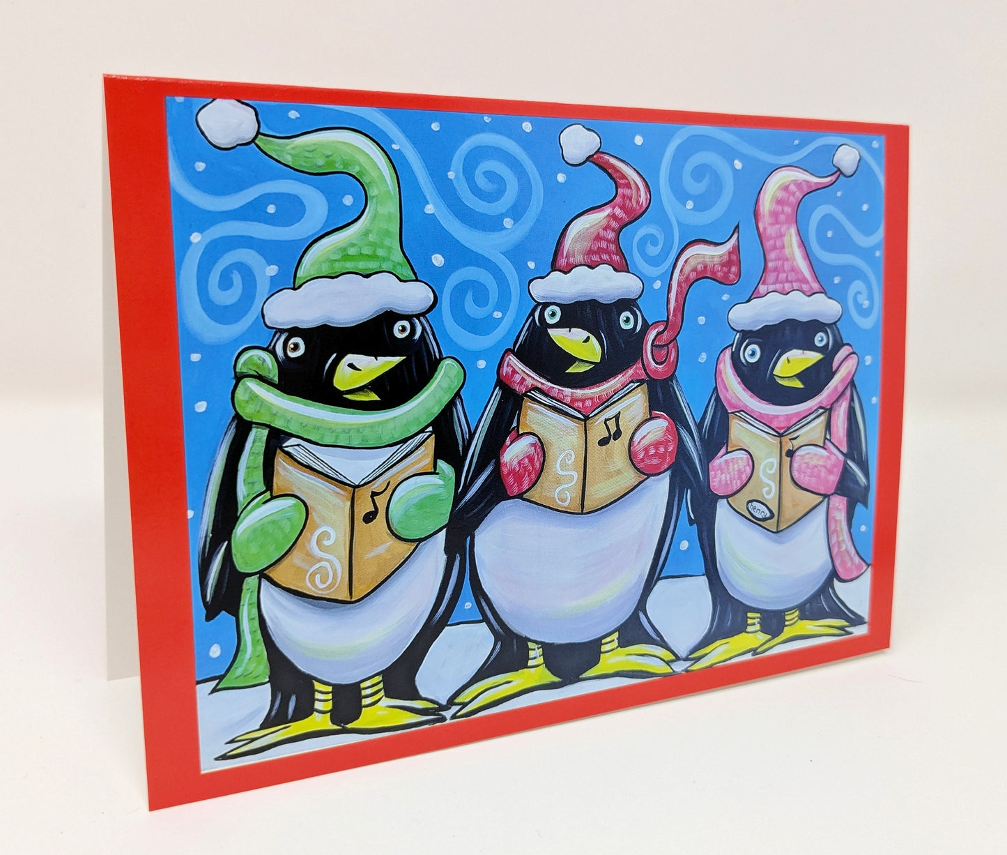 Penguins Caroling Christmas Greeting Cards - 6 pack