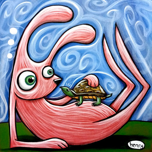 Rabbit and Turtle Canvas Giclee Print Featuring Original Art by Seattle Mural Artist Ryan Henry Ward