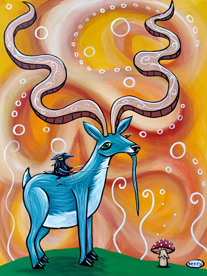 Raven Riding a Kudu - Mounted Framed Poster