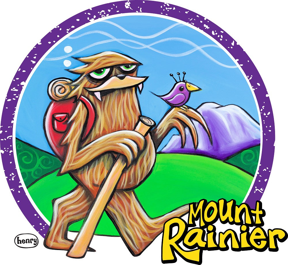 Sasquatch Hiking Sticker Mt. Rainier | Original Art by Seattle Mural Artist Ryan "Henry" Ward