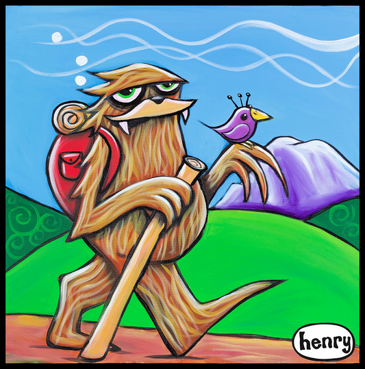 Sasquatch Hiking Sticker | Original Art by Seattle Mural Artist Ryan "Henry" Ward