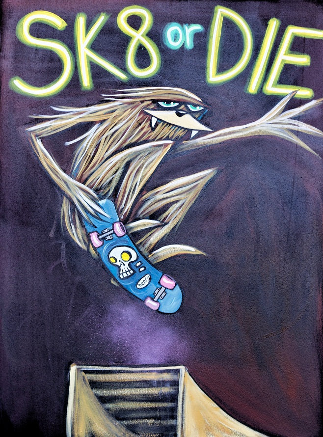 SK8 or Die Framed Poster - Pine Wood Frame Mounted Wall Art with Hanging Kit