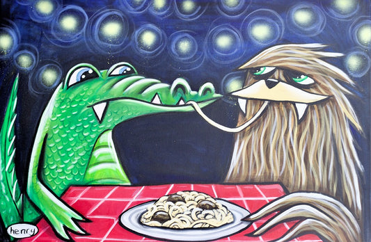 Sasquatch and the Alligator - Mounted Framed Poster